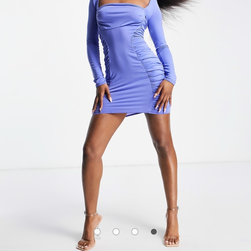 ASOS DESIGN long sleeve ruched mini dress in blue. Soft and Stretchy. Size 10 - Picture 4 of 5